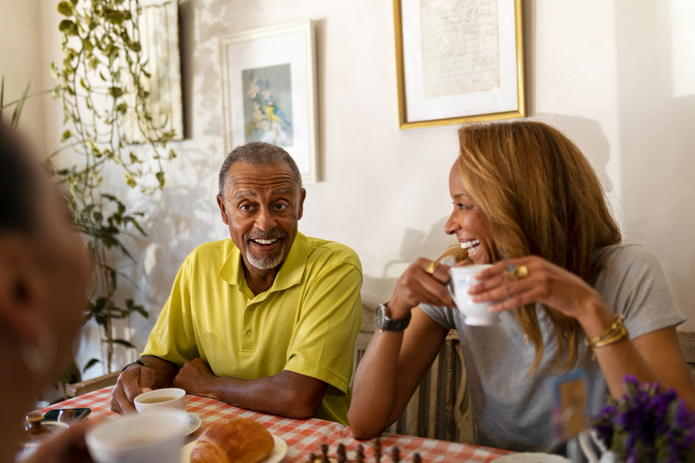 Happy couple enjoying tea