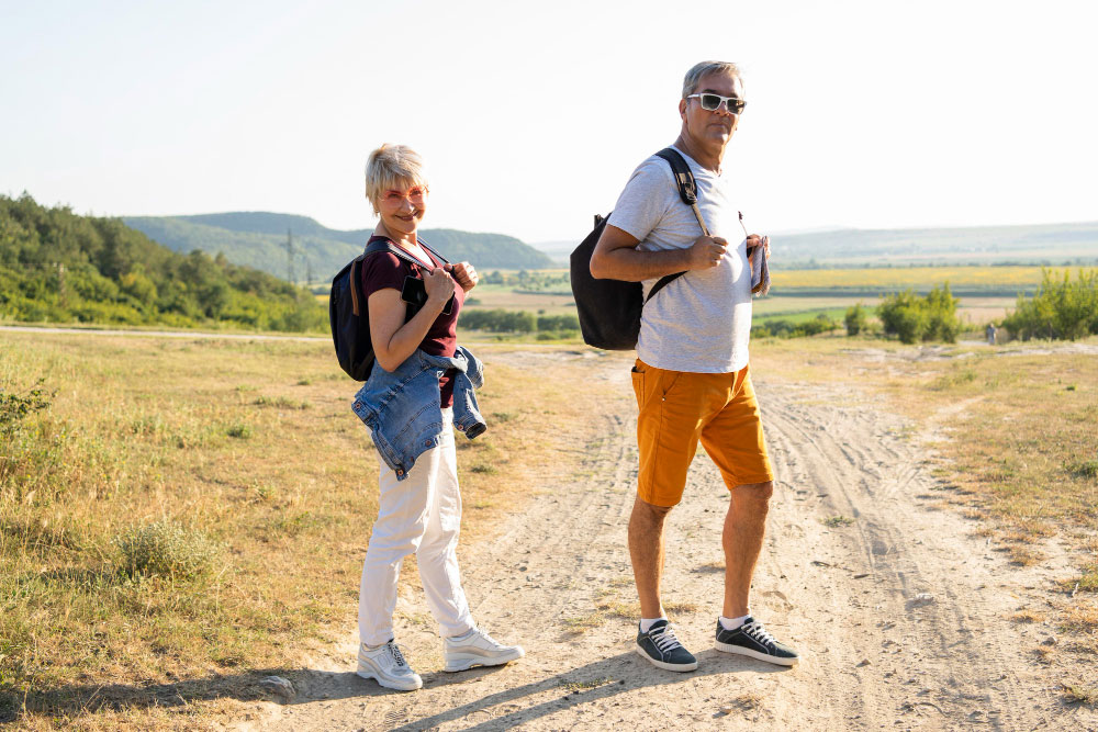 Happy couple hiking
