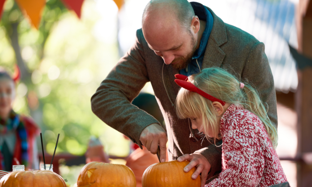 Family pumpkin carving in cirencester